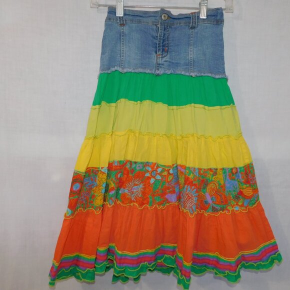 Chidrens Place Girls 8 Denim Multicolor Floral Boho Flowing Skirt - Picture 7 of 11